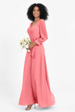 Elegance V Neck Junior Bridesmaid Dress Chiffon Long Sleeves Pleated Sashes Formal Evening Dresses