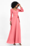 Elegance V Neck Junior Bridesmaid Dress Chiffon Long Sleeves Pleated Sashes Formal Evening Dresses