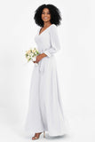 Elegance V Neck Junior Bridesmaid Dress Chiffon Long Sleeves Pleated Sashes Formal Evening Dresses