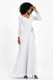 Elegance V Neck Junior Bridesmaid Dress Chiffon Long Sleeves Pleated Sashes Formal Evening Dresses