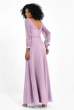 Elegance V Neck Junior Bridesmaid Dress Chiffon Long Sleeves Pleated Sashes Formal Evening Dresses
