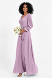 Elegance V Neck Junior Bridesmaid Dress Chiffon Long Sleeves Pleated Sashes Formal Evening Dresses