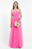 Sweetheart Neckline Tulle Bridesmaid Dress Long Pleated Ruched Formal Evening Gowns Dresses