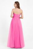 Sweetheart Neckline Tulle Bridesmaid Dress Long Pleated Ruched Formal Evening Gowns Dresses