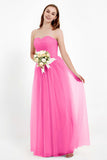 Sweetheart Neckline Tulle Bridesmaid Dress Long Pleated Ruched Formal Evening Gowns Dresses