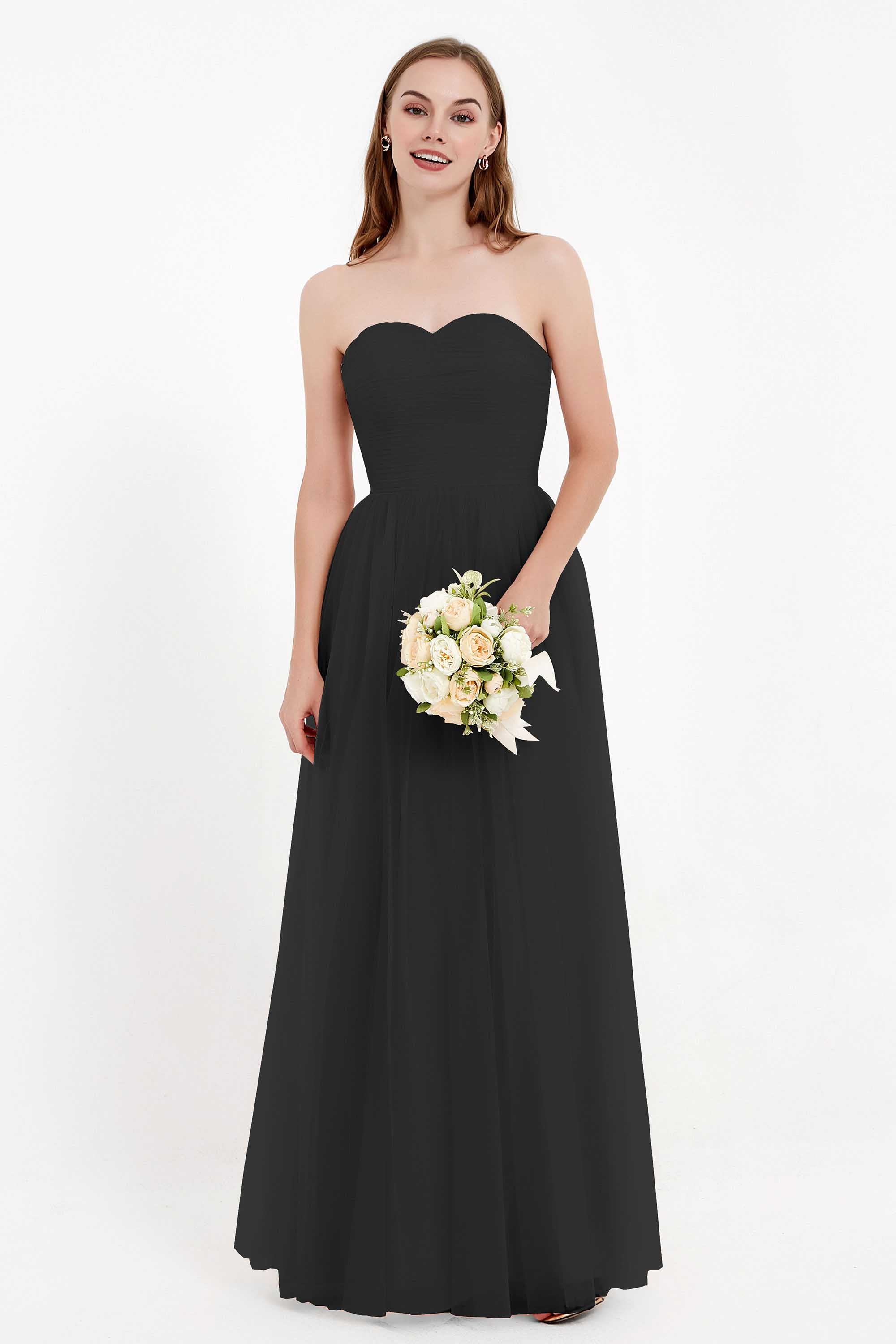 Sweetheart Neckline Tulle Bridesmaid Dress Long Pleated Ruched Formal Evening Gowns Dresses