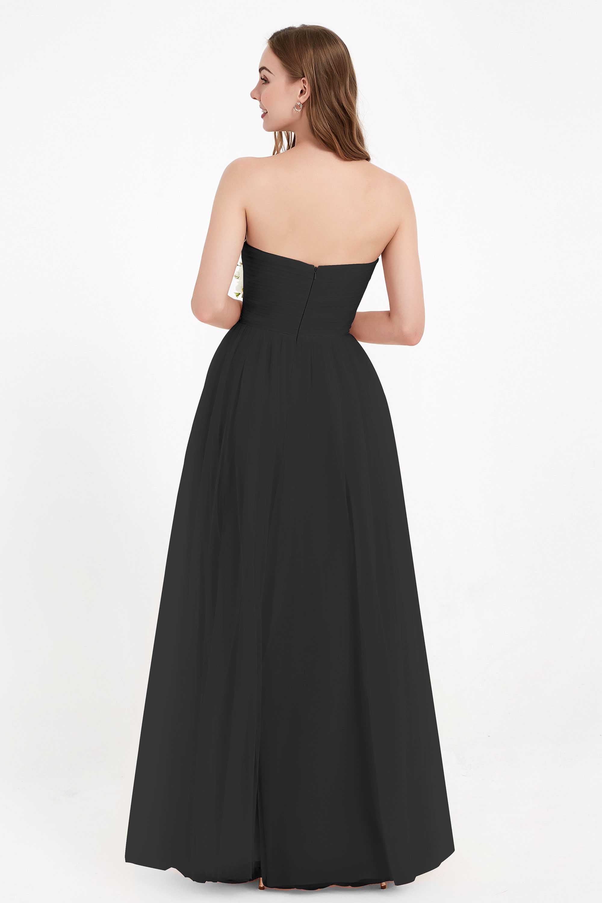 Sweetheart Neckline Tulle Bridesmaid Dress Long Pleated Ruched Formal Evening Gowns Dresses