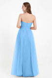 Sweetheart Neckline Tulle Bridesmaid Dress Long Pleated Ruched Formal Evening Gowns Dresses
