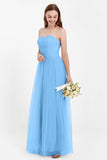 Sweetheart Neckline Tulle Bridesmaid Dress Long Pleated Ruched Formal Evening Gowns Dresses