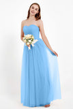 Sweetheart Neckline Tulle Bridesmaid Dress Long Pleated Ruched Formal Evening Gowns Dresses