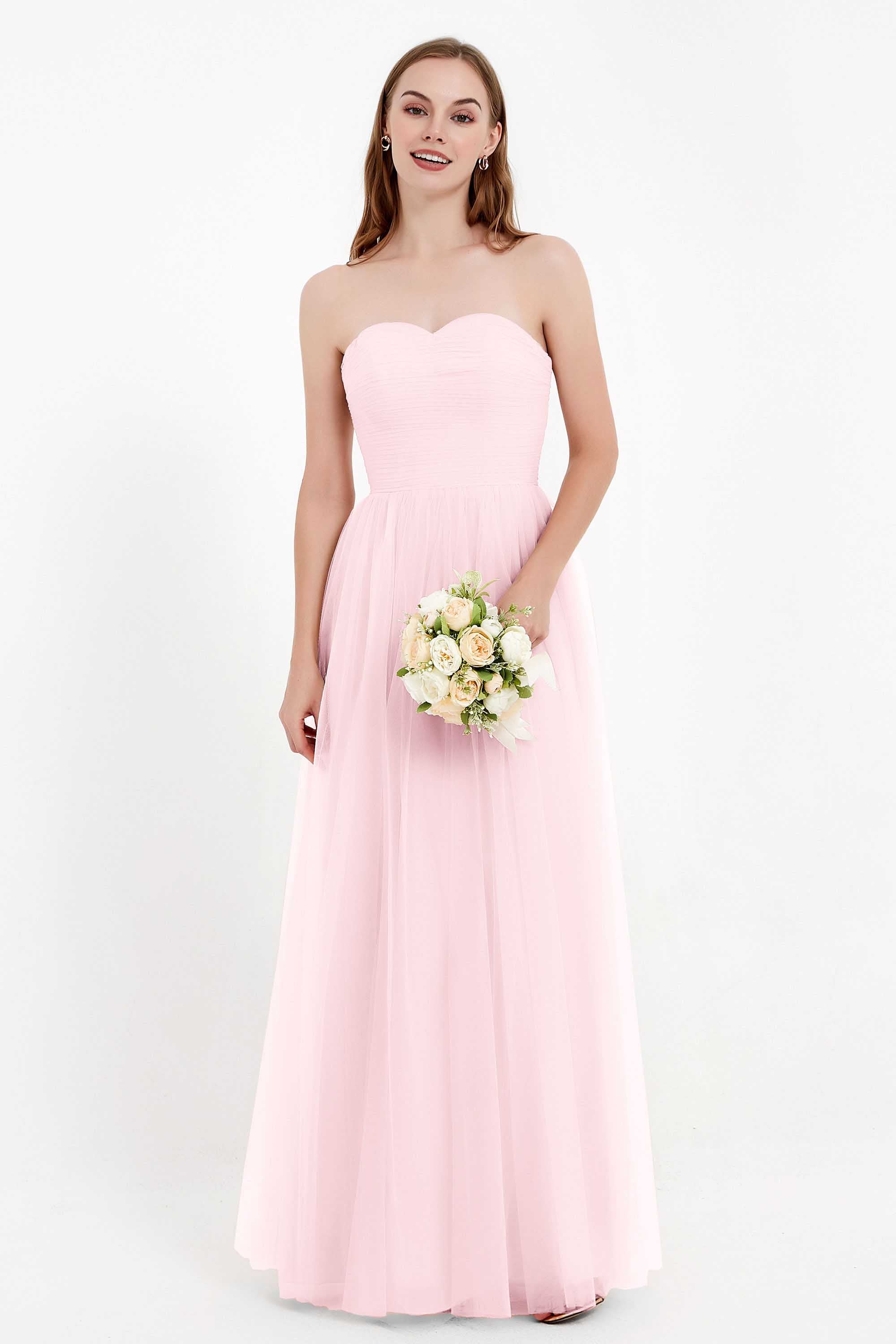 Sweetheart Neckline Tulle Bridesmaid Dress Long Pleated Ruched Formal Evening Gowns Dresses