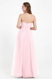 Sweetheart Neckline Tulle Bridesmaid Dress Long Pleated Ruched Formal Evening Gowns Dresses