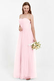 Sweetheart Neckline Tulle Bridesmaid Dress Long Pleated Ruched Formal Evening Gowns Dresses
