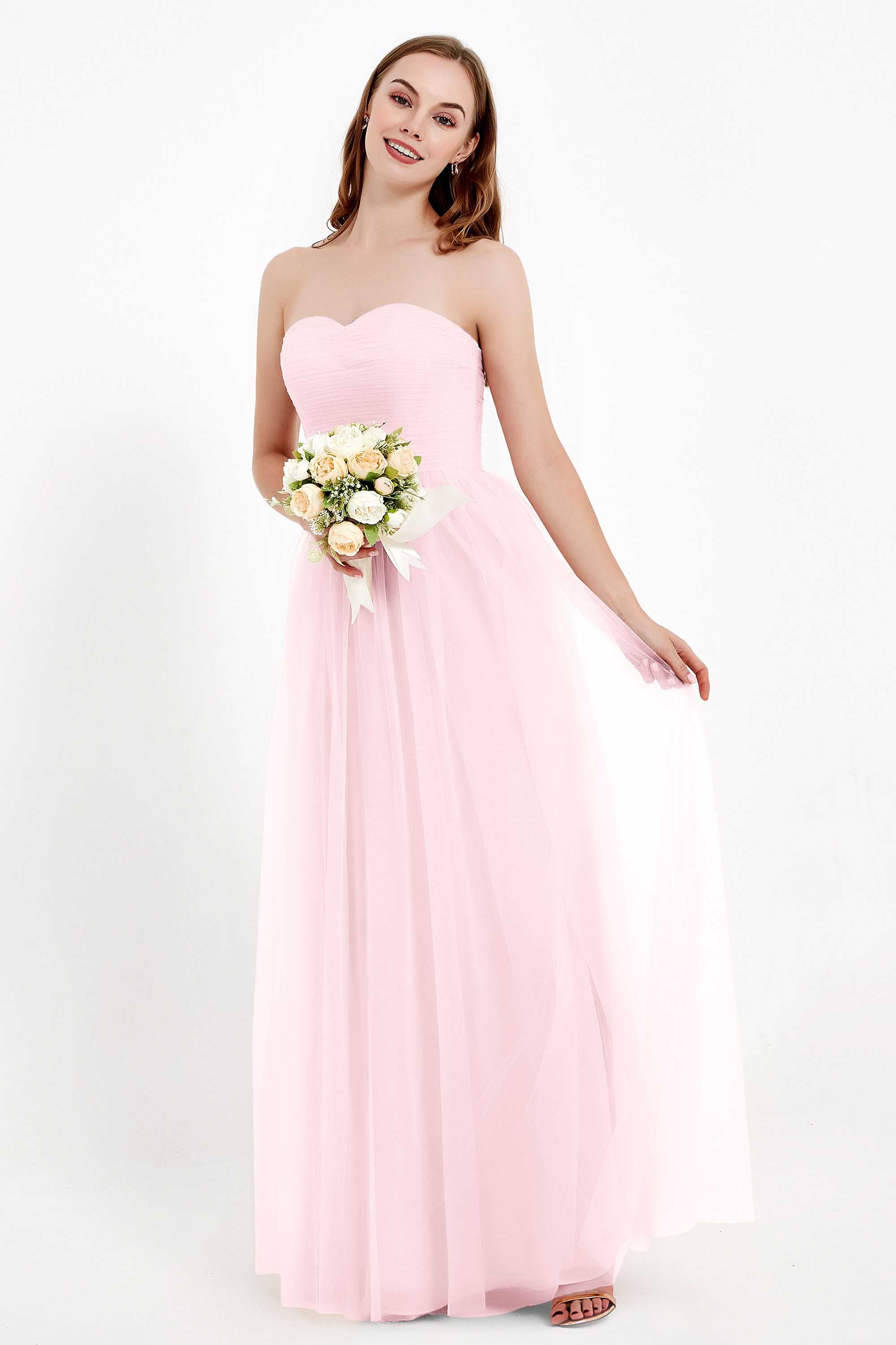 Sweetheart Neckline Tulle Bridesmaid Dress Long Pleated Ruched Formal Evening Gowns Dresses