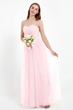 Sweetheart Neckline Tulle Bridesmaid Dress Long Pleated Ruched Formal Evening Gowns Dresses