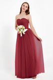 Sweetheart Neckline Tulle Bridesmaid Dress Long Pleated Ruched Formal Evening Gowns Dresses