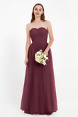 Sweetheart Neckline Tulle Bridesmaid Dress Long Pleated Ruched Formal Evening Gowns Dresses