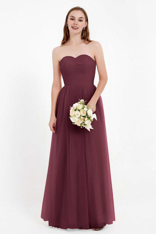 Sweetheart Neckline Tulle Bridesmaid Dress Long Pleated Ruched Formal Evening Gowns Dresses