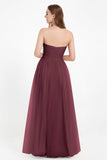 Sweetheart Neckline Tulle Bridesmaid Dress Long Pleated Ruched Formal Evening Gowns Dresses