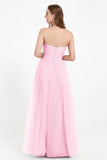 Sweetheart Neckline Tulle Bridesmaid Dress Long Pleated Ruched Formal Evening Gowns Dresses