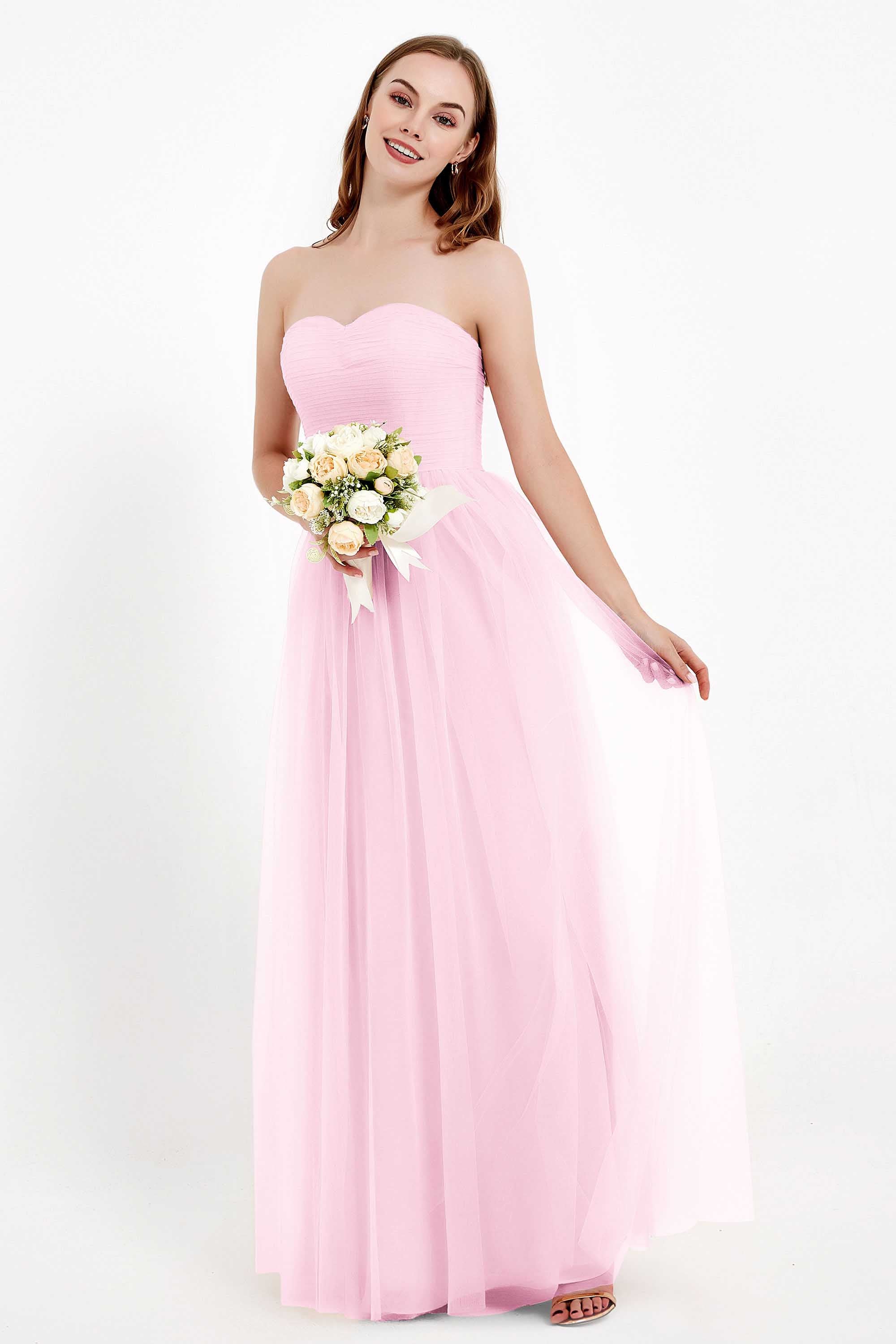 Sweetheart Neckline Tulle Bridesmaid Dress Long Pleated Ruched Formal Evening Gowns Dresses