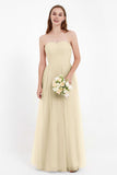 Sweetheart Neckline Tulle Bridesmaid Dress Long Pleated Ruched Formal Evening Gowns Dresses