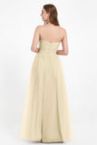 Sweetheart Neckline Tulle Bridesmaid Dress Long Pleated Ruched Formal Evening Gowns Dresses