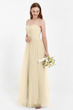 Sweetheart Neckline Tulle Bridesmaid Dress Long Pleated Ruched Formal Evening Gowns Dresses