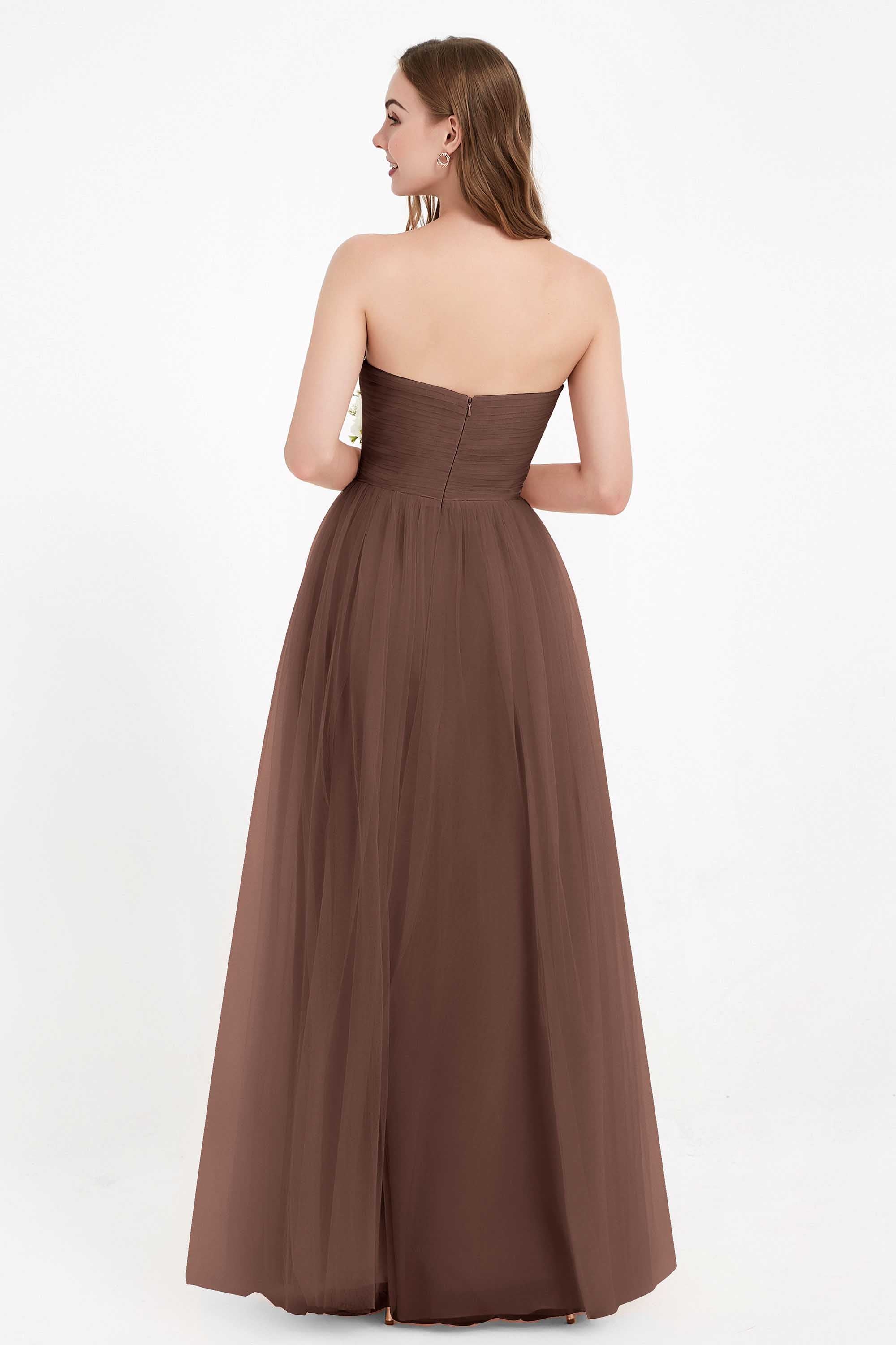 Sweetheart Neckline Tulle Bridesmaid Dress Long Pleated Ruched Formal Evening Gowns Dresses