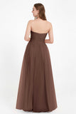 Sweetheart Neckline Tulle Bridesmaid Dress Long Pleated Ruched Formal Evening Gowns Dresses