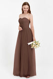 Sweetheart Neckline Tulle Bridesmaid Dress Long Pleated Ruched Formal Evening Gowns Dresses