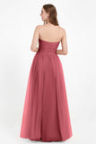Sweetheart Neckline Tulle Bridesmaid Dress Long Pleated Ruched Formal Evening Gowns Dresses