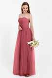 Sweetheart Neckline Tulle Bridesmaid Dress Long Pleated Ruched Formal Evening Gowns Dresses