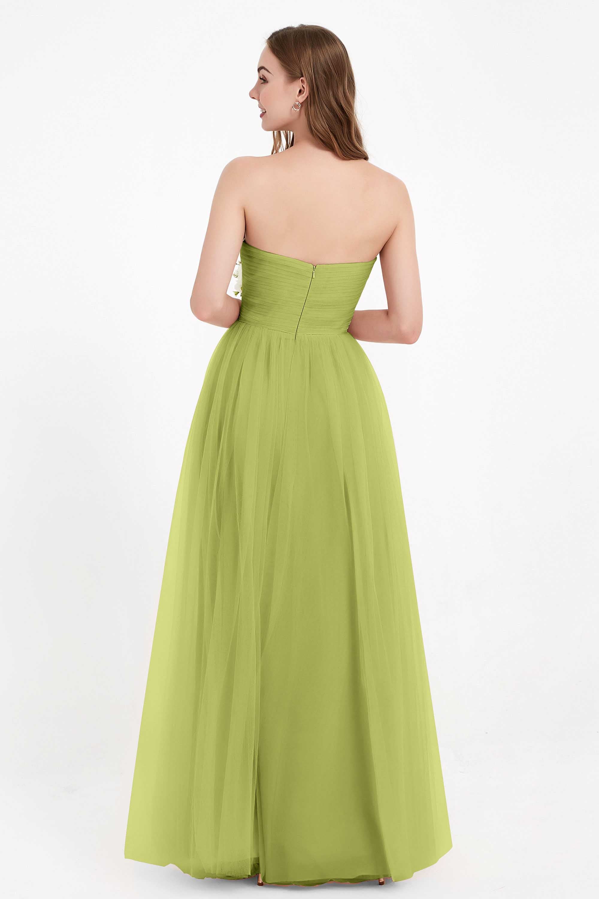 Sweetheart Neckline Tulle Bridesmaid Dress Long Pleated Ruched Formal Evening Gowns Dresses