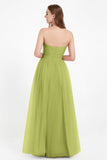 Sweetheart Neckline Tulle Bridesmaid Dress Long Pleated Ruched Formal Evening Gowns Dresses