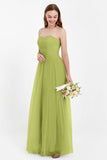 Sweetheart Neckline Tulle Bridesmaid Dress Long Pleated Ruched Formal Evening Gowns Dresses