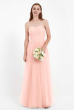 Sweetheart Neckline Tulle Bridesmaid Dress Long Pleated Ruched Formal Evening Gowns Dresses