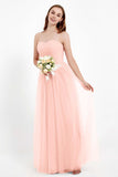 Sweetheart Neckline Tulle Bridesmaid Dress Long Pleated Ruched Formal Evening Gowns Dresses