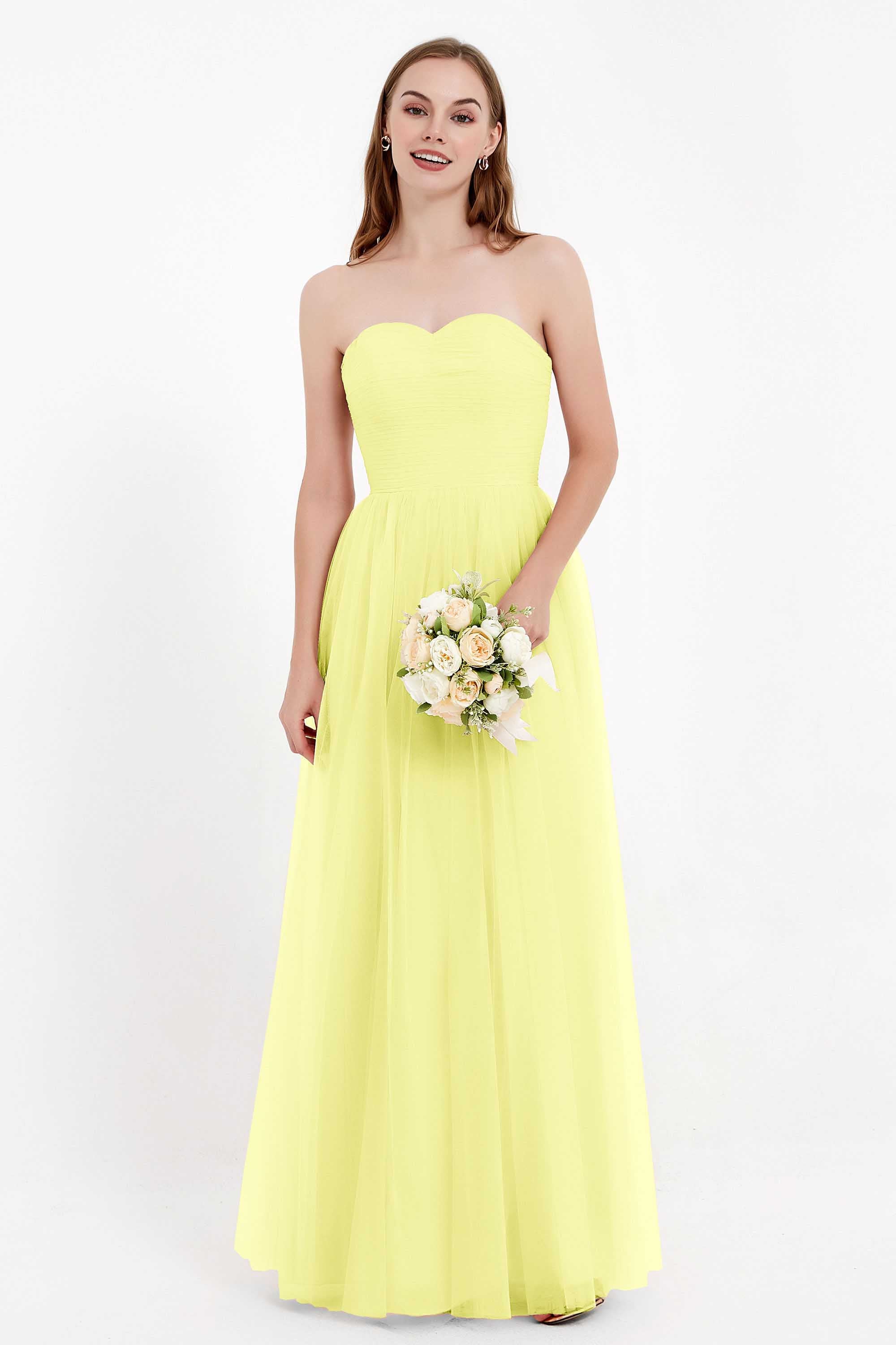 Sweetheart Neckline Tulle Bridesmaid Dress Long Pleated Ruched Formal Evening Gowns Dresses