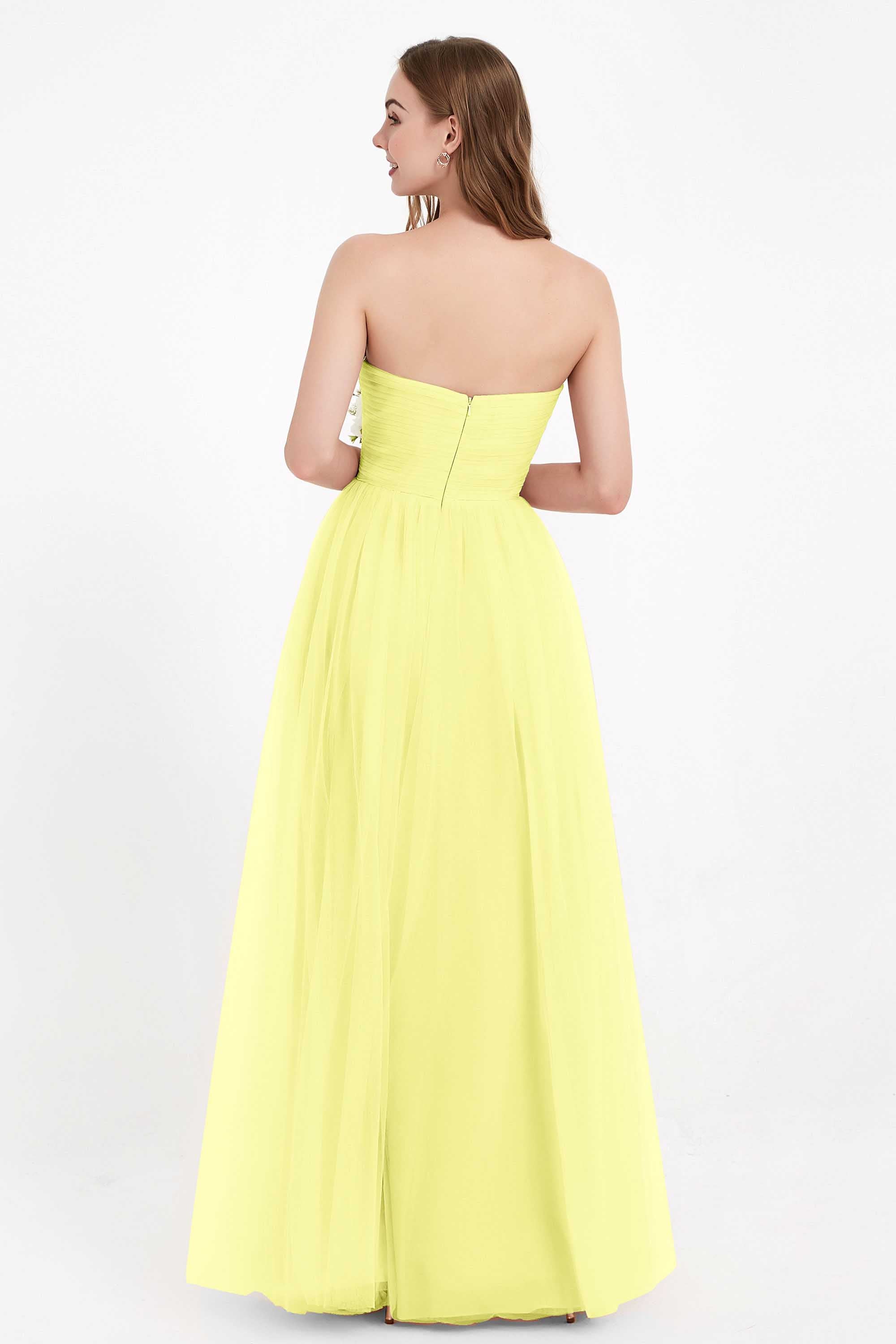 Sweetheart Neckline Tulle Bridesmaid Dress Long Pleated Ruched Formal Evening Gowns Dresses