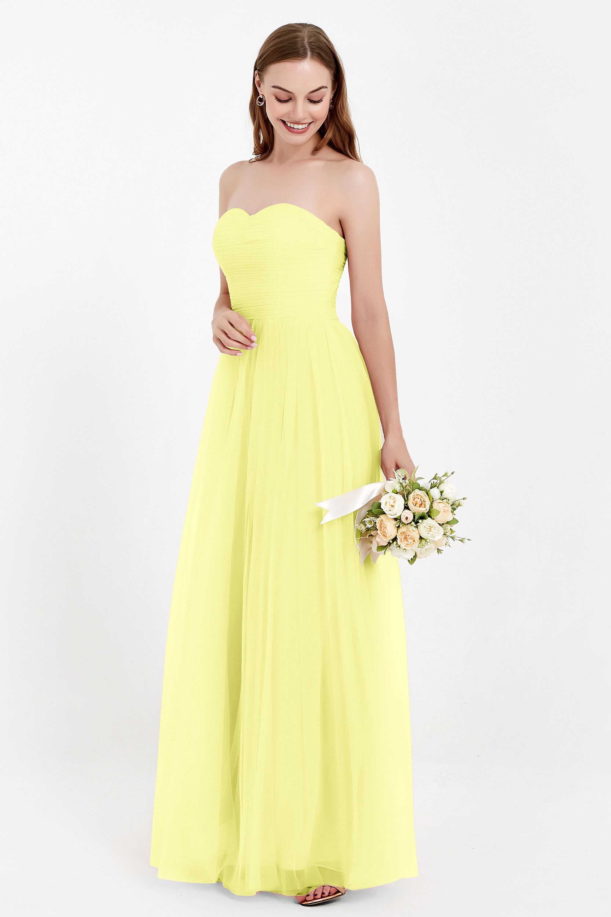 Sweetheart Neckline Tulle Bridesmaid Dress Long Pleated Ruched Formal Evening Gowns Dresses