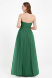 Sweetheart Neckline Tulle Bridesmaid Dress Long Pleated Ruched Formal Evening Gowns Dresses
