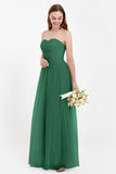 Sweetheart Neckline Tulle Bridesmaid Dress Long Pleated Ruched Formal Evening Gowns Dresses