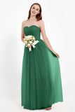 Sweetheart Neckline Tulle Bridesmaid Dress Long Pleated Ruched Formal Evening Gowns Dresses