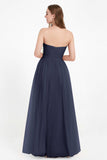 Sweetheart Neckline Tulle Bridesmaid Dress Long Pleated Ruched Formal Evening Gowns Dresses