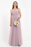 Sweetheart Neckline Tulle Bridesmaid Dress Long Pleated Ruched Formal Evening Gowns Dresses