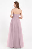 Sweetheart Neckline Tulle Bridesmaid Dress Long Pleated Ruched Formal Evening Gowns Dresses