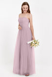 Sweetheart Neckline Tulle Bridesmaid Dress Long Pleated Ruched Formal Evening Gowns Dresses