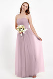 Sweetheart Neckline Tulle Bridesmaid Dress Long Pleated Ruched Formal Evening Gowns Dresses