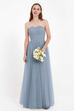 Sweetheart Neckline Tulle Bridesmaid Dress Long Pleated Ruched Formal Evening Gowns Dresses